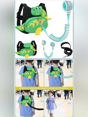 Kids Frog Backpack Leash in Green - Safety Harness for Toddlers